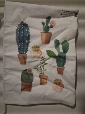 Botanical Cactus Print Flour Sack Towel - White Green & Terracotta